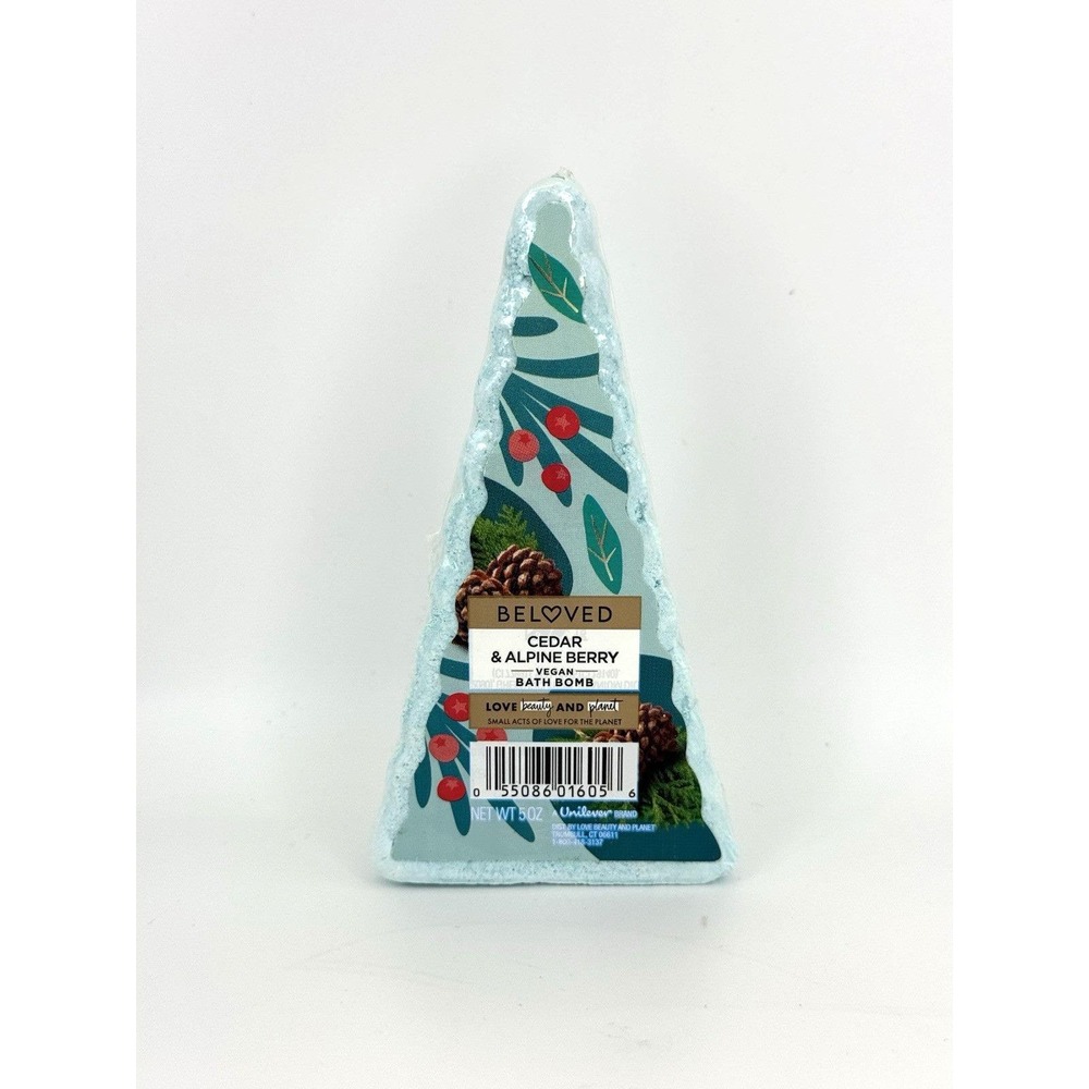 Beloved Cedar & Alpine‎ Berry Vegan Bath Bomb 5oz Tree Shape Holiday Soak Spa